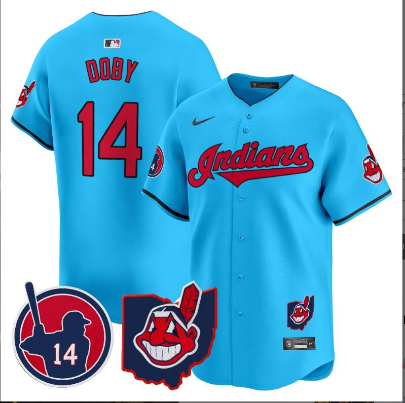Men Cleveland Indians 14 Doby light blue Vapor Limited 2024 Nike MLB Jersey